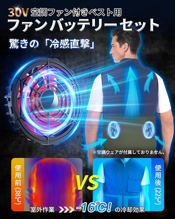 最新モデル 30V 高出力 40000mAh 大容量 空調作業服 ファン Amazon.co.jp: [KLIFE] ファン付きベスト 空調作業服 ファンバッテリー